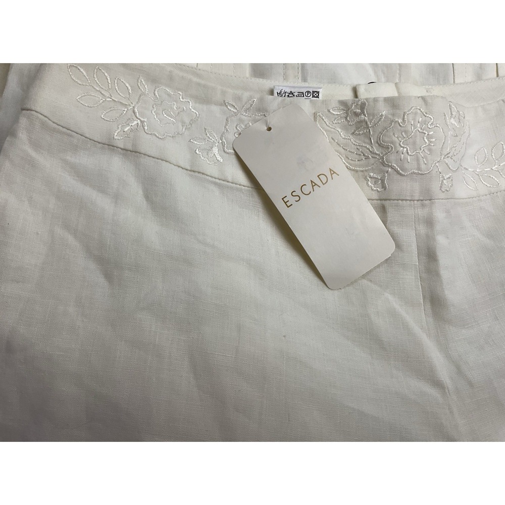 ESCADA 2PC Linen Set Long Safari Jacket + Pants Ivory White Embroidered EU 42 -L - Picture 11 of 16